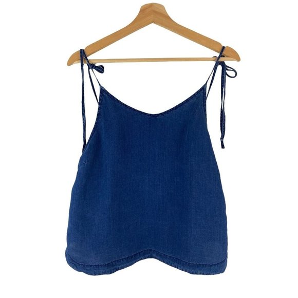 Chelsea & Violet Blue Chambray Sleeveless Lyocell Top‎ with ties at Shoul… - Picture 1 of 11